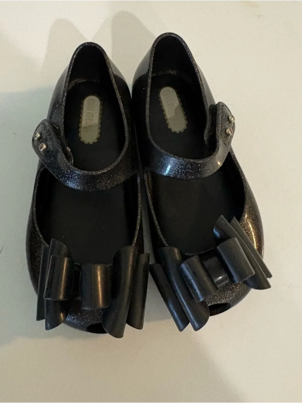 Mini Melissa ultragirl black and silver glitter bow top shoes size 8